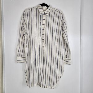 Free People‎ Striped Mini Dress Cream & Blue Woman's XS Beach Oversized Cotton